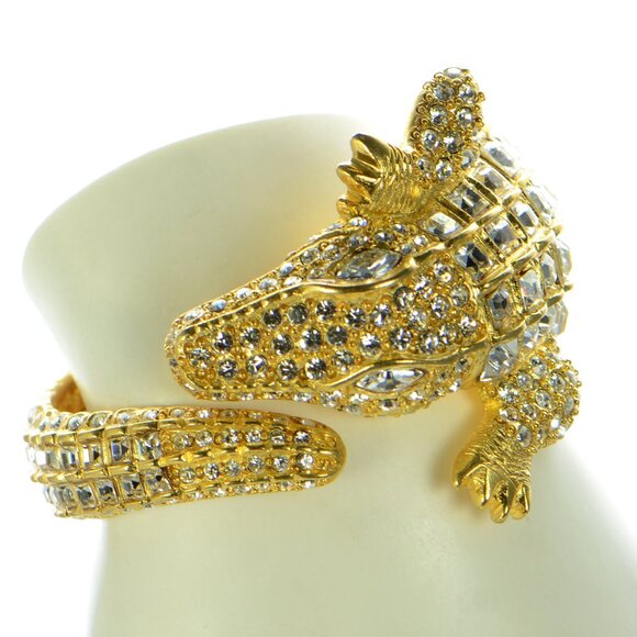 Kenneth Jay Lane KJL Gold & Crystal Alligator Cuff Bracelet - Picture 2 of 11